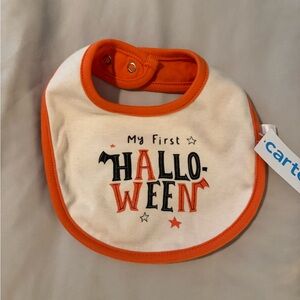 Carter's White Bib with Orange Trim and Halloween Print